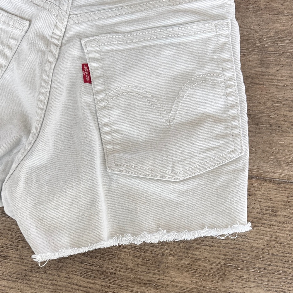 Levi's White High Waist Distressed Jean Shorts - Picture 6 of 13